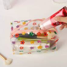 1pc Large Capacity Colorful Floral Pattern PVC Makeup Bag, Transparent Portable Travel Plastic Zipper Pouch, Multi-Functional Toiletry Storage Bag, Makeup Bag, Cosmetic Bag, Skincare Bag, Bathroom Essential, Cruise Essential, Dorm Essential, Bridemaid Gift, Mom Gift, Birthday Gift, Friend And Teacher Gift, Home Decor, Bathroom, Living Room, Bedroom Decor, Jewelry Storage Bag, Lip Gloss Bag, Nail Polish Bag