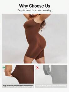 Plus Size Seamless Full Body Shaper Strappy Slimming Bodysuit With High-Cut Leg Tummy Control Shapewear For Women - Coffee Brown - View 3