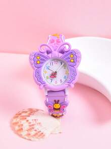 3D Soft Silicone Strap Butterfly Student Quartz Analog Wrist Watch, Creative Pattern Design For Girls, Gift