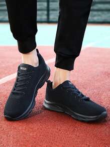 Novo Tênis Casual Esportivo Masculino Preto Sólido, Tênis Esportivos Versáteis e Leves para Caminhada, Tênis de Corrida Masculinos Planos