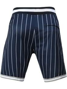 Atonmore Men's Basketball Shorts, Blue, Vintage Mesh Embroidery Zip Pockets Sports Shorts - Blue - View 2