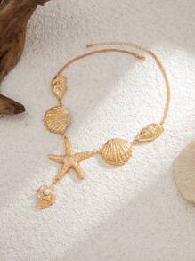 1pc Boho Style Metal Ocean Theme Seashell, Starfish Pendant Y-Necklace, Women's Daily And Beach Vacation Decoration, Party Jewelry