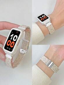 1 件套男女通用弹性透气可调节编织表带和柔软可爱的镂空 PC 保护壳，兼容 Mi Band 10/9/8/7/6/5/4/3/NFC，兼容 Mi Smart Band 9 Active/8 Active/Redmi Band 2，兼容华为智能手环 10/9/8/7/6 Honor Band 9/7/6，兼容 Galaxy Fit 3