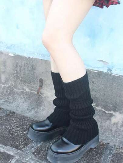 1/2 pares de calentadores de pierna tipo calcetín negro sólido para mujer, lindos y dulces