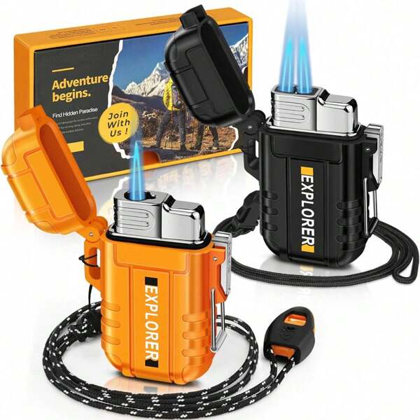2 Stücke Jet Feuerzeug, Eine & Zwei Jet Flamme, Winddicht, wasserdicht, Butan Gas Refill Feuerzeuge Multipack für Kerzen, Kocher (NO Gas)