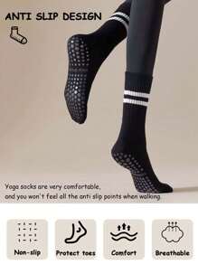 1/4/6 Pairs Women Striped Yoga Sports Socks, Spring/Summer Silicone Non-Slip Fitness Indoor Sports Mid-Calf Socks