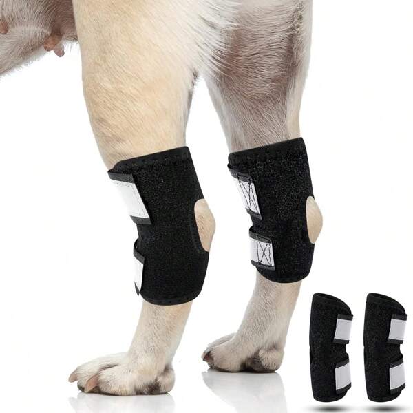 Um par de suportes para pernas de cães para suporte posterior do tornozelo e mangas para pernas traseiras de cães, equipados com faixas refletivas de segurança, são adequados para situações em que os cães perdem a estabilidade das pernas.