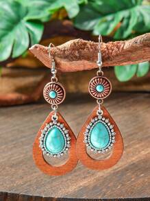 TopHanqi Juego de 7 piezas/12 piezas/20 piezas de pendientes vintage con incrustaciones de turquesa artificial en estilo bohemio retro para mujeres, con diseños geométricos versátiles y multicomponentes, adecuados para uso diario, commuting, fiestas y todas las temporadas