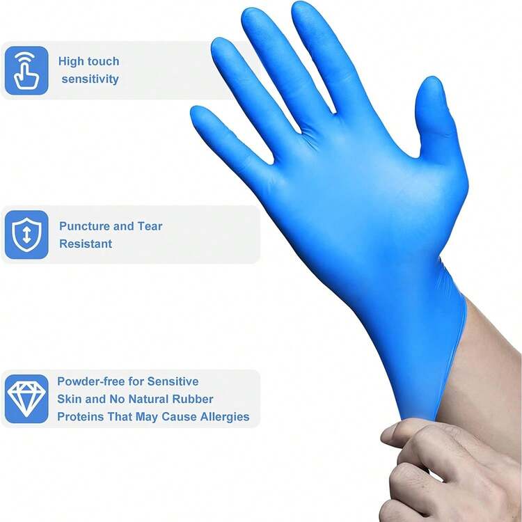 PEIPU Nitrile Disposable Gloves,Powder Free, Cleaning Service Gloves, Latex Free - Large (Pack of 50) - View 2