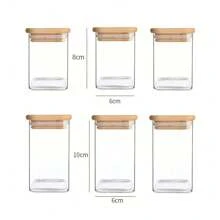 Frasco de almacenamiento de vidrio con tapa cuadrada de bambú, recipiente hermético transparente para granos de café, cereales, frutos secos
