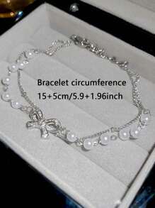 1 pieza Exquisita pulsera de perlas apilables de doble capa con lazo