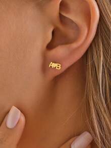 1pc Dainty Name Earrings , Custom Name Jewelry , Gold Earrings , Personalised Earrings , Contains Exquisite Gift Boxes As Valentine's Day, Holiday Gifts, Mother's Day Gifts, And Love Gifts. - Gold - View 2