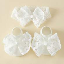 Baby Haarband mit einfarbiger Schleife, 1 Stück + Baby rutschfeste Bodenstrümpfe Kleinkind Slipsocken, 1 Paar