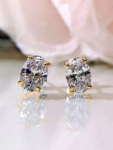 1 Pair Elegant Cubic Zirconia Stud Earrings For Women For Wedding Engagement Anniversary Party Jewelry Valentine's Day Gift Valentines,Mom,Mother,Mother's Day,Gift - 銀色 - 查看 5