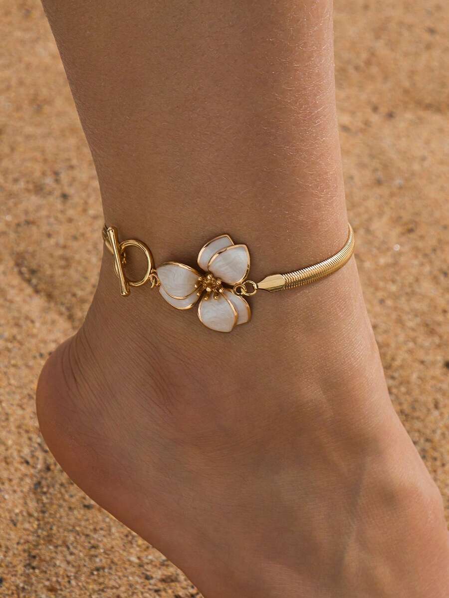 1pc Summertime White Drip Oil 3D Charm Vacation Floral Design Ladies Anklet - White - View 1