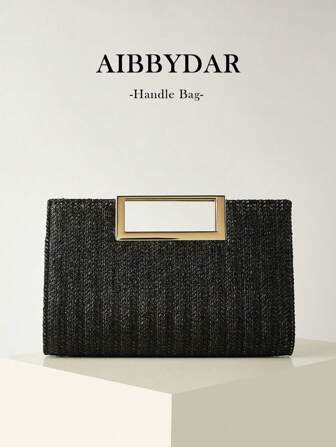 AIBBYDAR 黑色时尚编织手提包，女士百搭单肩包，适合度假、海滩、商务通勤、休闲、简约等各种场合。