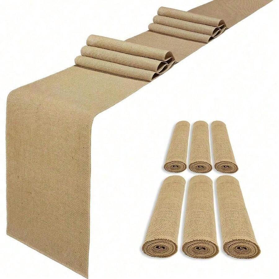 6 Pack Natural Burlap Table Runners,12 X 72 Inch Rustic Jute Table Runner And Placemats Bulk For Western Wedding Table Decorations,Farmhouse Style Party,Holiday,Kitchen Coffee Table Decor Cover - 6 Pack 12x120inch - View 1