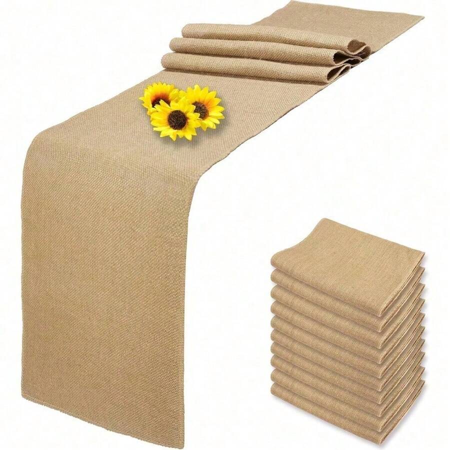 6 Pack Natural Burlap Table Runners,12 X 72 Inch Rustic Jute Table Runner And Placemats Bulk For Western Wedding Table Decorations,Farmhouse Style Party,Holiday,Kitchen Coffee Table Decor Cover - 10 pack 12x90inch - View 1