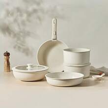 5/11pcs Pots And Pans Sets Non Stick, Kitchen Cookware Sets, Induction Pan Set For RV Set, Pans With Detachable Handle, Granite White, Oven Friendly - White - View 1