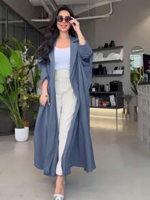 1 chiếc áo khoác dài Graceful Longline Trench - Style Coat, hoàn hảo để mặc nhiều lớp vào mùa xuân/hè, thời trang nữ - Forward Ensemble - Màu xanh lam - Xem 2