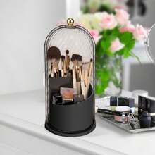 Toothbrush Holders With Sliding Lid, Rotating 3 Slots Bathroom Organizer Countertop, Tooth Brush Toothpaste Holder Bathroom Counter Stand Caddy For Vanity Makeup Brushes Holder (Black)