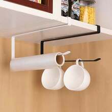 1pc Iron Paper Towel Holder, Simple Cabinet Mounted Storage Rack, Kitchen Roll Rack - Black - View 1