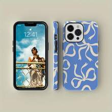 Blue And Cream Bow Solid Phone Case Soft And Hard Two-In-One Film Printing All-Inclusive Pattern Phone Case For IPhone 16 Pro Max, 15/14 Plus, 13/12/11 Pro - 混合顏色 1 - 查看 4