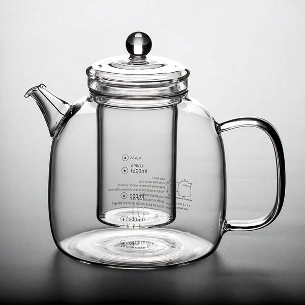 1 pièce Théière en verre résistant à la chaleur de 1200 ml avec échelle, théière en verre borosilicate de haute qualité, bouteille d'eau en verre transparent, usage domestique
