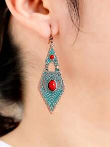 TopHanqi 1 paire de boucles d'oreilles pendantes bohèmes, incrusté de rubis artificiels, design géométrique à double couche de losange, convient pour le port quotidien des femmes, les fêtes, les rassemblements, les déplacements, polyvalent pour toutes les saisons
