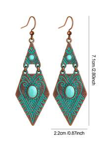 TopHanqi 1 paire de boucles d'oreilles pendantes bohèmes, incrusté de rubis artificiels, design géométrique à double couche de losange, convient pour le port quotidien des femmes, les fêtes, les rassemblements, les déplacements, polyvalent pour toutes les saisons