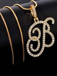 全新 A-Z 草书首字母姓名吊坠项链 女士简约绳链字母项链 时尚珠宝礼物 - 銀色 - 查看 5