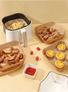 200/100 Pieces 6"/8" Disposable Air Fryer Mat, Square Air Fryer Paper Liners, Paper Bowl For Basket, Baking Tray, Oven Accessories, Cooking Tools, Kitchen Utensils, Kitchen Accessories