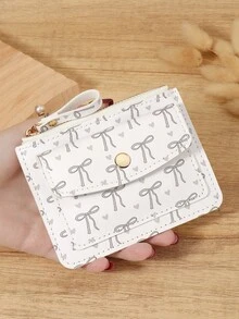 粉色蝴蝶结爱心图案拉链小钱包零钱包小钱包双折超薄女士钱包迷你薄、轻便、多层便携、身份证、信用卡简约、时尚、现代、商务、周年纪念、生日礼物、礼物、女孩、女士、女性、学校宿舍和返校用书包 - 粉色 - 查看 14