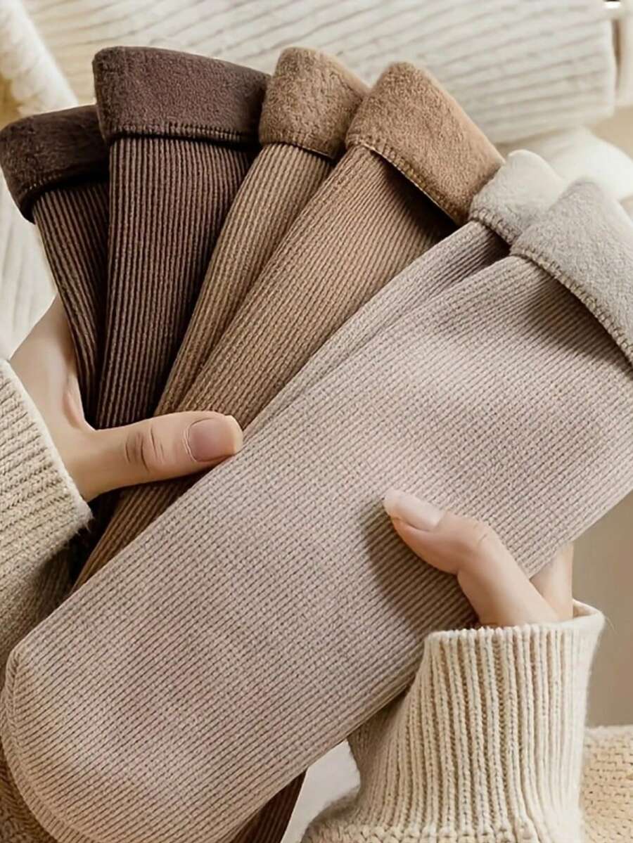 Kit 4 Pairs Of Long-Shaft Thermal Lined Ribbed Socks For Cold Weather Women's Fashion - Multicolor - View 1