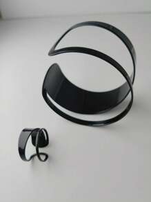 1 Set Minimalist Versatile Geometric Hollow Line Bracelet & Ring Jewelry Set, Best Gift For Vacation