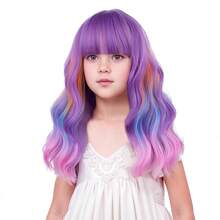 Mixed Brown Wig For Child Short Chocolate Brown Wig With Air Bangs For Girls Short Brown Wavy Curly Wig For Kids Heat Resistant Synthetic Wig With Wig Cap…Essential Festive Atmosphere For Christmas - Taro Purple - View 2
