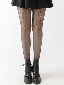 Women's 1pc Sheer Mesh Pattern Tights High Waist Fashionable Streetwear Fishnet Stockings