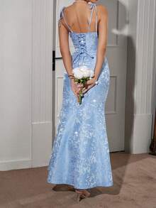 Look Polly 女士感恩节圣诞节晚礼服优雅女士晚宴礼服法式优雅性感显瘦优雅休闲学院风波西米亚风度假风复古富贵风提花吊带长裙西式长款派对礼服新年服装 - 淺藍色 - 查看 2