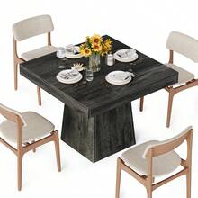 LITTLE TREE 31.5" Square Farmhouse Dining Table For 4 People, Sturdy Pedestal Base Table, Gray For Kitchen Dining & Living Room - Black - View 10