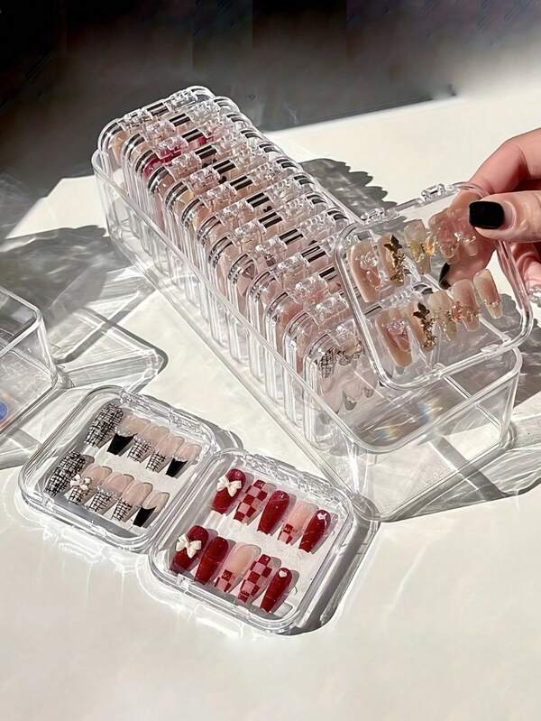 10pcs/5pcs/1pc Transparent Nail Polish Display Box, Transparent Square Plastic Bracelet Storage Box, Acrylic Bracelet Organizer, Multi-Functional Plastic Transparent Mini Dust-Proof Jewelry Accessories Storage Box, Suitable For Organizing Pearls, Jewelry, Earrings, Necklaces, Bracelets And Small Items, Earrings, Rings, Jewelry Storage And Organization, Nail Art Supplies Sorting