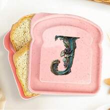 1 pieza Caja de almuerzo portátil con tapa con forma de tostada, caja de sándwich con pan tostado, contenedor de alimentos con patrón de letra creativo, cajas de aperitivos para cocina, picnic al aire libre, caja bento de gran capacidad - Rosa - Ver 81