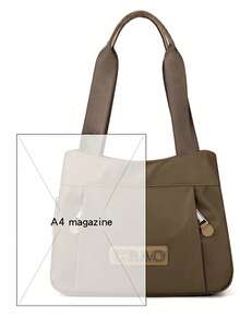 1 peça Bolsa de ombro feminina estilosa, bolsa de mão, grande capacidade, formato quadrado, vários bolsos, material de nylon resistente a arranhões, adequada para compras, encontros, reuniões, deslocamentos, bolsa de ombro elegante, minimalista, casual, chique, cor café, tamanho: 12,6 pol. x 9,5 pol. x 5,5 pol. - Castanho Café - Ver 5