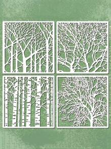 4pcs Birch Tree Trunk Stencils, Creamy White, 7.87", Reusable, Plastic, Artistic, For Painting On Wood, Fabric, Walls, Furniture And DIY Crafts, School Supplies,Back To School