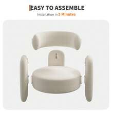 Barrel Accent Chair, Modern Upholstered Armchair Sherpa Boucle Round Chair With 3 Wood Legs Cozy Oversized Living Room Chair With Open Back For Living Room, Bedroom - White - View 3