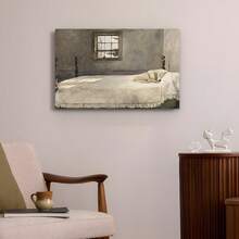 Framed Canvas Master Bedroom By Andrew Wyeth Dog Sleeping In Bed Giclee Canvas Print Poster  Watercolor Painting Vintage Victorian Wall Art Decor - Framed - View 2