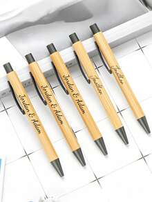 1-500pcs Bamboo Ballpoint Pen, Medium Size, Retractable, Ergonomic Round Barrel, Bamboo Stationery, Suitable For Office And School Supplies, Fit For All Ages,Office Decor - Carbon Black - View 3