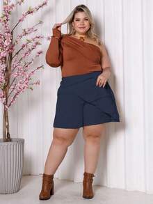 Plus Size Cargo Skirt Shorts - Navy Blue - View 3