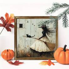 Bestseller Halloween Wood Sign Set: Spider Web  Witch Porch Decor With Convertible Photo Frame - Khaki - View 2