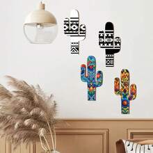 1/2/120 Sets verfügbar, 2 Stücke/Set 2D Bohemian Holz Kaktus Wand Blumen Muster Dekoration Moderne Kunst Pflanze Wandschild Haus Dekoration, Raum Dekoration - Verschiedenfarbig - Übersicht 1