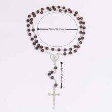 1 件欧洲复古精致多色玫瑰念珠手工串珠心形和十字架吊坠长 Y 型项链，男女通用颈骨链，适合玫瑰月、复活节、仪式佩戴